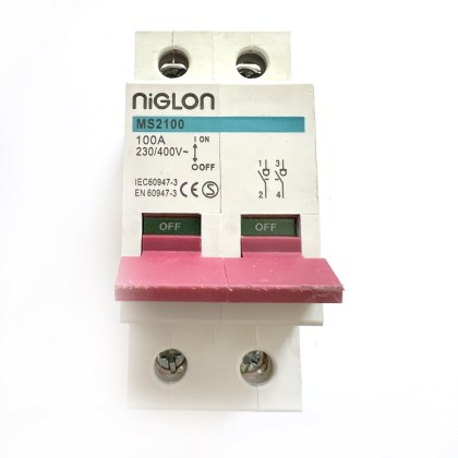 Niglon MS2100 100A 100 Amp 2 Double Pole Isolator Main Switch Disconnectorr
